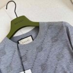 Gucci Women GG Cashmere Crewneck Interlocking G Grey Diagonal Stripe Crystals - Image 6
