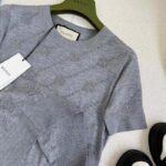 Gucci Women GG Cashmere Crewneck Interlocking G Grey Diagonal Stripe Crystals - Image 5