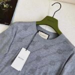 Gucci Women GG Cashmere Crewneck Interlocking G Grey Diagonal Stripe Crystals - Image 8