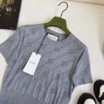 Gucci Women GG Cashmere Crewneck Interlocking G Grey Diagonal Stripe Crystals - Image 4