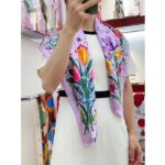 Gucci Women GG Flora Print Silk Carré Multicolor Purple Twill - Image 10