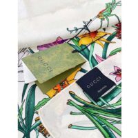 Gucci Women GG Flora Print Silk Carré Multicolor White Twill (8)