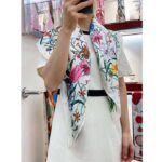 Gucci Women GG Flora Print Silk Carré Multicolor White Twill - Image 10