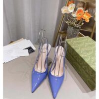 Gucci Women GG Gucci Signoria Slingback Pump Lilac Patent Leather High Heel (3)