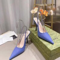 Gucci Women GG Gucci Signoria Slingback Pump Lilac Patent Leather High Heel (3)