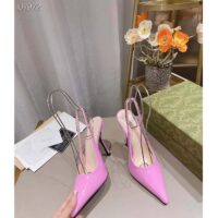 Gucci Women GG Gucci Signoria Slingback Pump Pink Patent Leather Low Heel (5)
