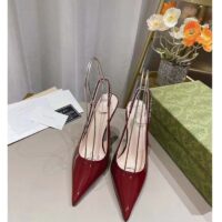 Gucci Women GG Gucci Signoria Slingback Pump Red Patent Leather High Heel (5)