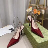 Gucci Women GG Gucci Signoria Slingback Pump Red Patent Leather High Heel (5)