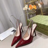 Gucci Women GG Gucci Signoria Slingback Pump Red Patent Leather High Heel (5)