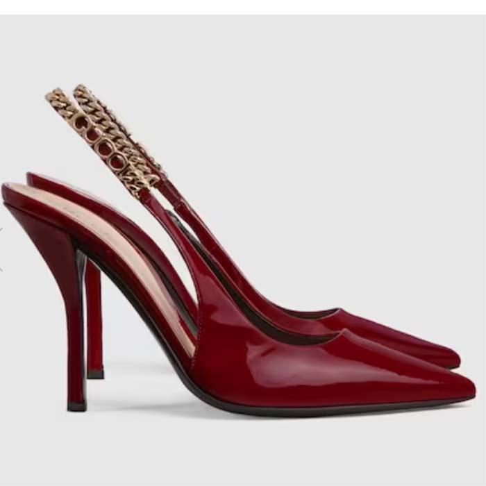 Gucci Women GG Gucci Signoria Slingback Pump Red Patent Leather High Heel