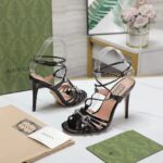 Gucci Women GG Horsebit Sandal Black Leather Crystals High 10.4 CM Heel - Image 4