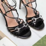 Gucci Women GG Horsebit Sandal Black Leather Crystals High 10.4 CM Heel - Image 9