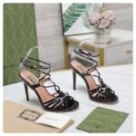 Gucci Women GG Horsebit Sandal Black Leather Crystals High 10.4 CM Heel - Image 3