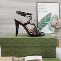 Gucci Women GG Horsebit Sandal Black Leather Crystals High 10.4 CM Heel (9)