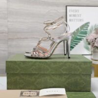 Gucci Women GG Horsebit Sandal Metallic Silver Gold Leather Crystals High Heel (10)