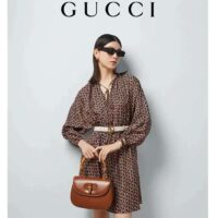 Gucci Women GG Interlocking G Chain Print Silk Dress Crewneck Batwing Sleeves (9)