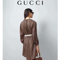 Gucci Women GG Interlocking G Chain Print Silk Dress Crewneck Batwing Sleeves (9)