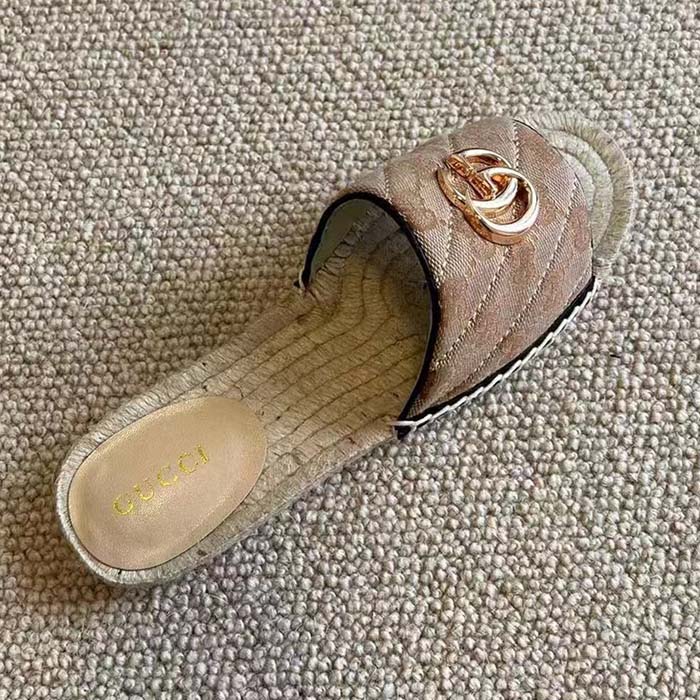 Gucci Women GG Matelassé Canvas Espadrille Sandal Double G Flat (11)