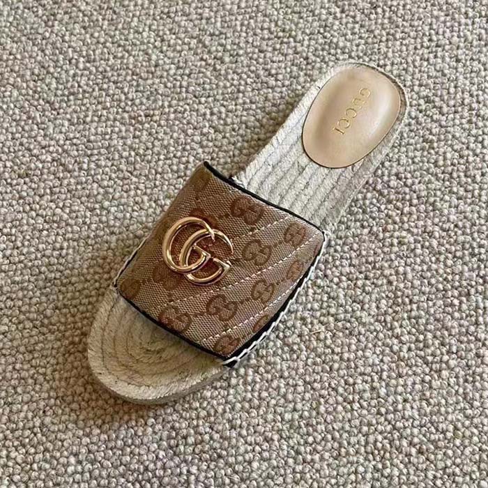 Gucci Women GG Matelassé Canvas Espadrille Sandal Double G Flat (12)