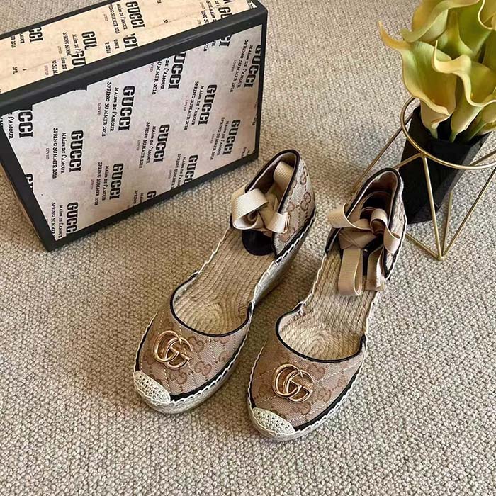 Gucci Women GG Matelassé Platform Espadrille Double G High 12 CM Heel