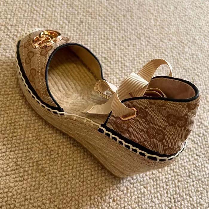 Gucci Women GG Matelassé Platform Espadrille Double G High 12 CM Heel