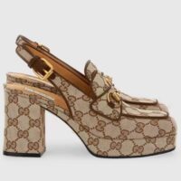 Gucci Women Horsebit Mule Beige Ebony Original GG Canvas Mid 8.4 CM Heel Style ‎776916 G1730 9755 (2)