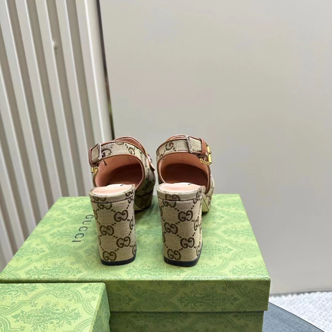 Gucci Women Horsebit Mule Beige Ebony Original GG Canvas Mid 8.4 CM Heel Style ‎776916 G1730 9755