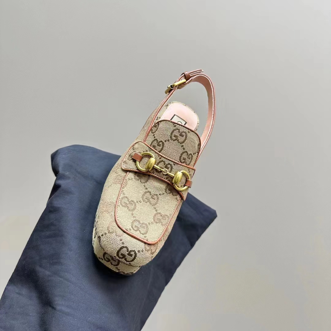 Gucci Women Horsebit Mule Beige Ebony Original GG Canvas Mid 8.4 CM Heel Style ‎776916 G1730 9755