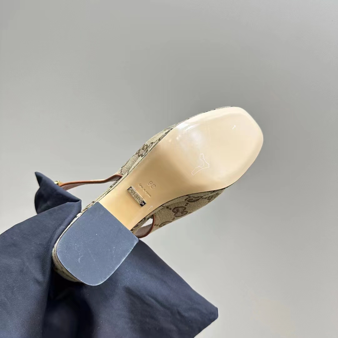 Gucci Women Horsebit Mule Beige Ebony Original GG Canvas Mid 8.4 CM Heel Style ‎776916 G1730 9755