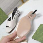 Gucci Women Interlocking G Heel Sandal White Leather Mid 7.6 CM Heel - Bild 8