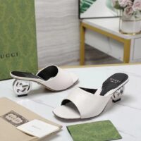 Gucci Women Interlocking G Heel Sandal White Leather Mid 7.6 CM Heel (10)