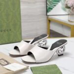 Gucci Women Interlocking G Heel Sandal White Leather Mid 7.6 CM Heel - Bild 7
