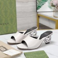 Gucci Women Interlocking G Heel Sandal White Leather Mid 7.6 CM Heel (10)