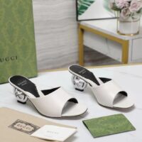 Gucci Women Interlocking G Heel Sandal White Leather Mid 7.6 CM Heel (10)