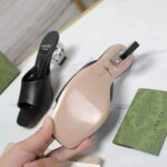 Gucci Women Interlocking G Heel Slide Black Leather Mid 7.6 CM Heel – Image 8