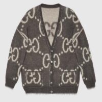 Gucci Women Reversible GG Mohair Cardigan Wool V-Neck Front Pockets (1)