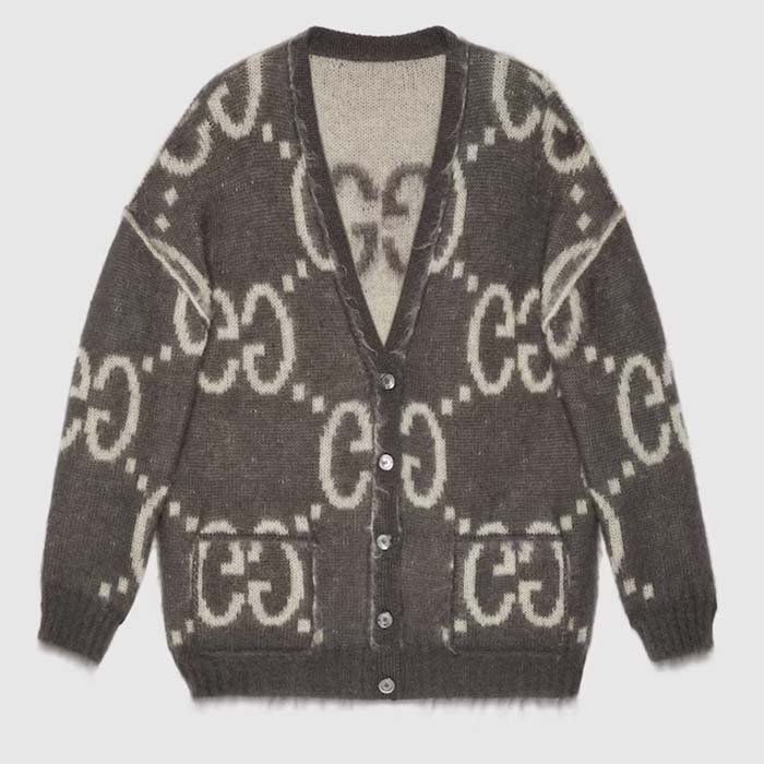 Gucci Women Reversible GG Mohair Cardigan Wool V-Neck Front Pockets