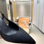 Gucci Women Slingback Pump Crystals Black Silk Satin Pointed Toe Metallic High Heel - Image 10