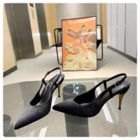 Gucci Women Slingback Pump Crystals Black Silk Satin Pointed Toe Metallic High Heel (5)