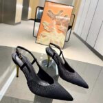 Gucci Women Slingback Pump Crystals Black Silk Satin Pointed Toe Metallic High Heel - Image 2