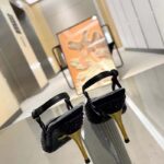 Gucci Women Slingback Pump Crystals Black Silk Satin Pointed Toe Metallic High Heel - Image 6