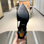 Gucci Women Slingback Pump Crystals Black Silk Satin Pointed Toe Metallic High Heel - Image 7