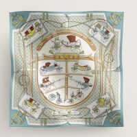 Hermes Women Les Voitures Nouvelles Scarf 70 Silk Bleu Beige (4)