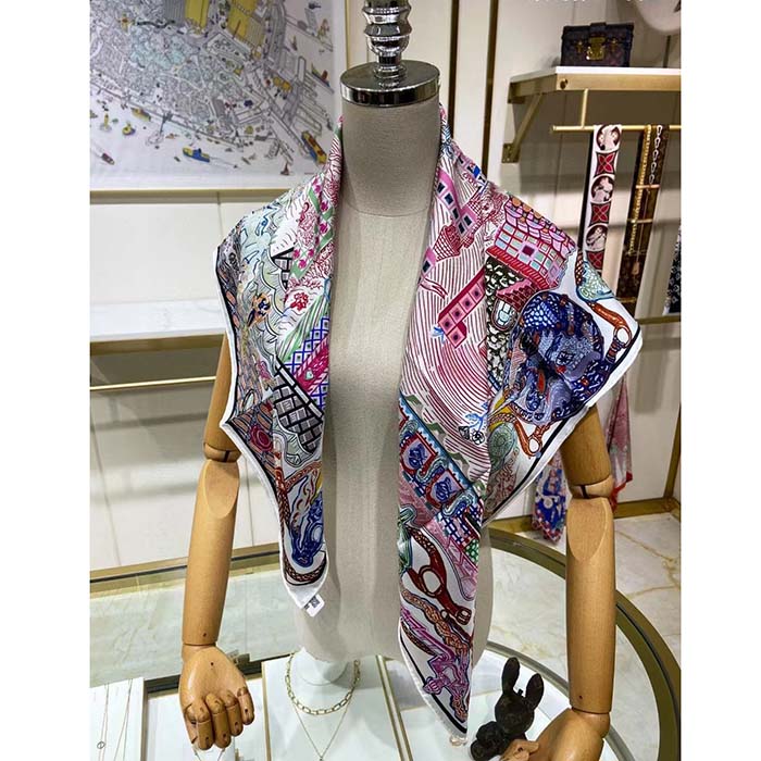 Hermes Women Super Silk Quest Detail Scarf 45 Blue Twill
