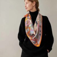 Hermes Women Super Silk Quest Detail Scarf 45 Orange Twill (6)