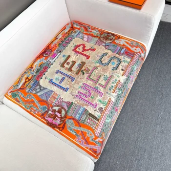 Hermes Women Super Silk Quest Detail Scarf 90 Orange Twill