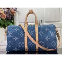 Louis Vuitton LV Unisex Keepall Bandoulière 45 Bleu Denim GOTS Certified Cotton Monogram Denim Canvas M24315 (10)