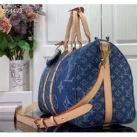 Louis Vuitton LV Unisex Keepall Bandoulière 45 Bleu Denim GOTS Certified Cotton Monogram Denim Canvas M24315 (10)