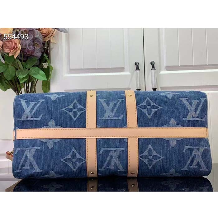 Louis Vuitton LV Unisex Keepall Bandoulière 45 Bleu Denim GOTS Certified Cotton Monogram Denim Canvas M24315 (8)