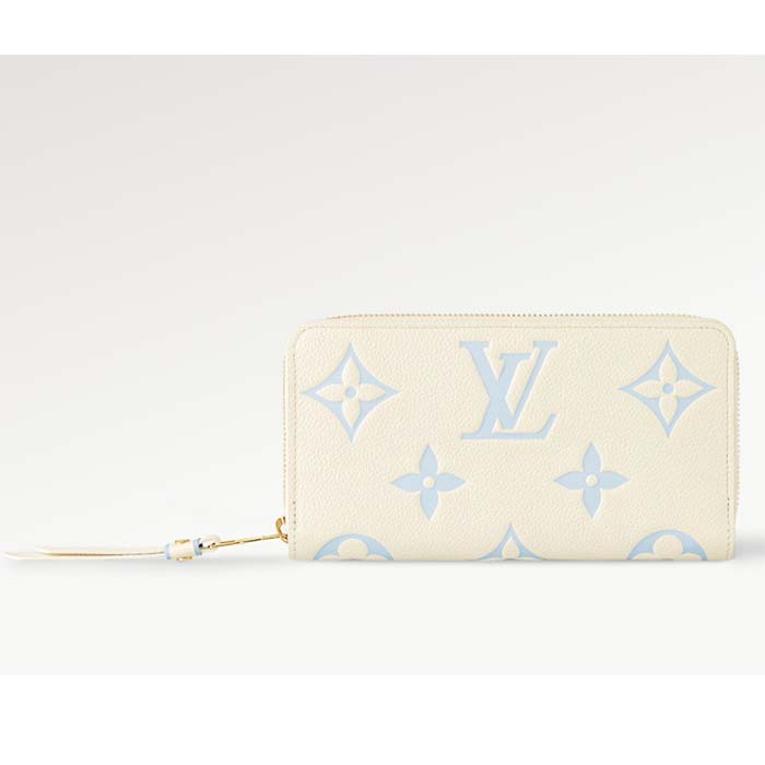 Louis Vuitton LV Unisex Zippy Wallet Blue Monogram Embossed Grained Cowhide Leather M83308